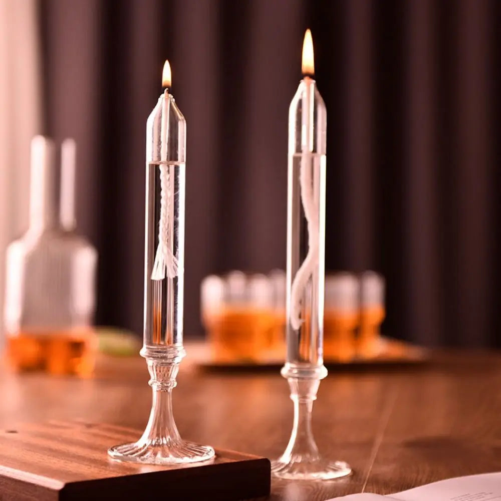 Transparent Glass Candlestick Lamp Smokeless Glass Oil Lamp Candlestick Nordic Simple Transparent Candlestick Ornaments