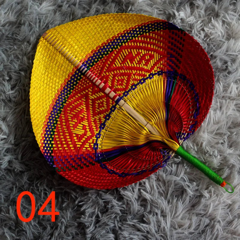 1pc Natural Bamboo Raffia Hand Fan Summer Cooling Supplies Hand Colored Woven Fan Farmhouse Wall Decoration Wedding Party Gift