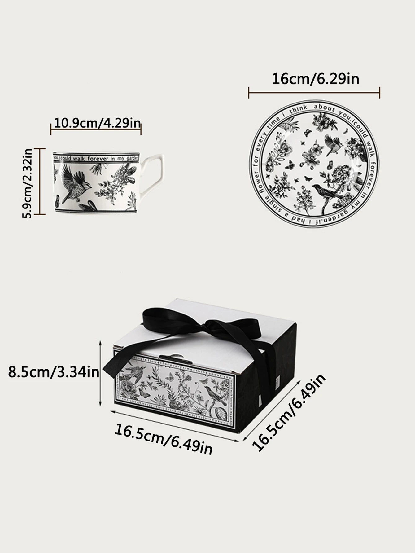 Black and White PatternCeramic Dishes and Plates Sets Korean Simple Retro Afternoon Tea Cup with Tray Special Tableware