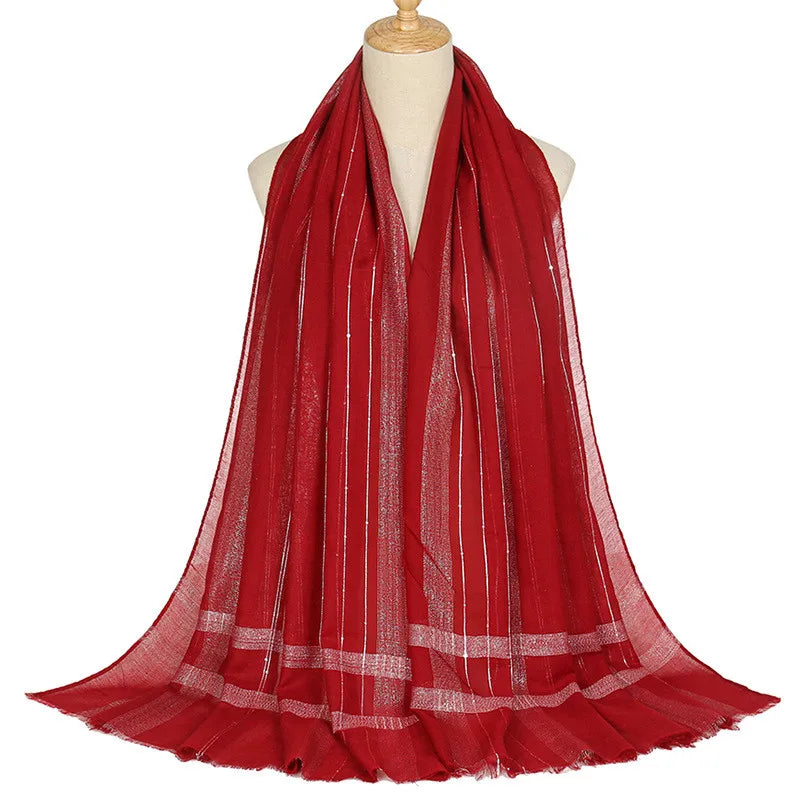 Plain Lurex Glitter Sequin Striped 100% Polyester Fringe Shawl Scarf Lady High Quality Wrap Pashmina Stole Bufandas Muslim Hijab