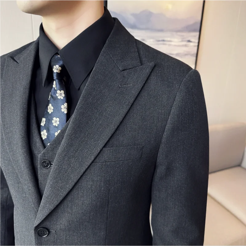 (Jacket + Vest + Pant) Men's Formal Slim Fit Business Work Wedding Stage Tuxedo Fashion Best Men Social Dress Suit 3 Pieces Set