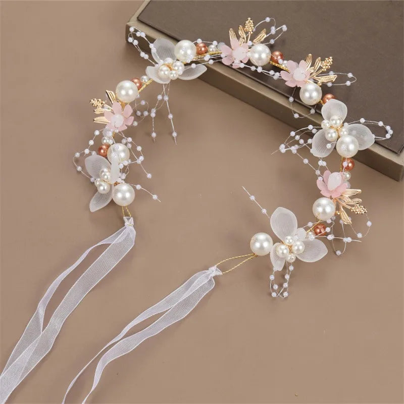 Elegant Girls Headband Imitated Pearl Hair Headdress Baby GirlsFlower Wreath Bride Garland Head Hoop Wedding Headbands Hair