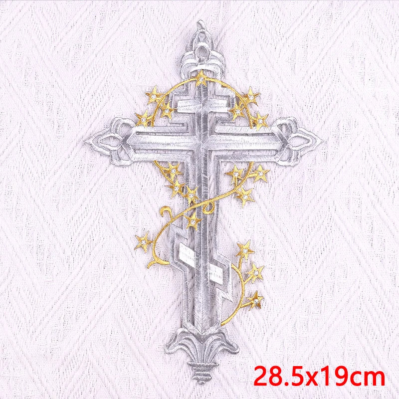 Jesus Cross Embroidery Patch For Clothes Gold Silver Cross Iron On Patches For Clothing Personality Appliques Craft Decoration