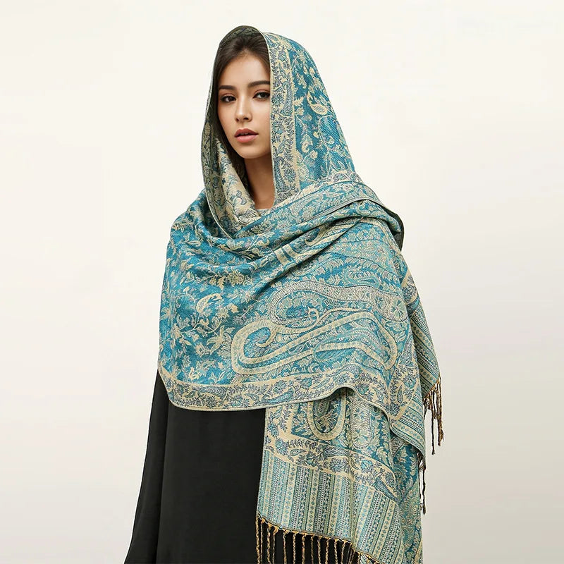 Paisley Pashmina Shawl Scarf Women Jacquard Cashew Printed Scarves Borders Female Tassel Travel Blanket Wraps Ethnic Shawls
