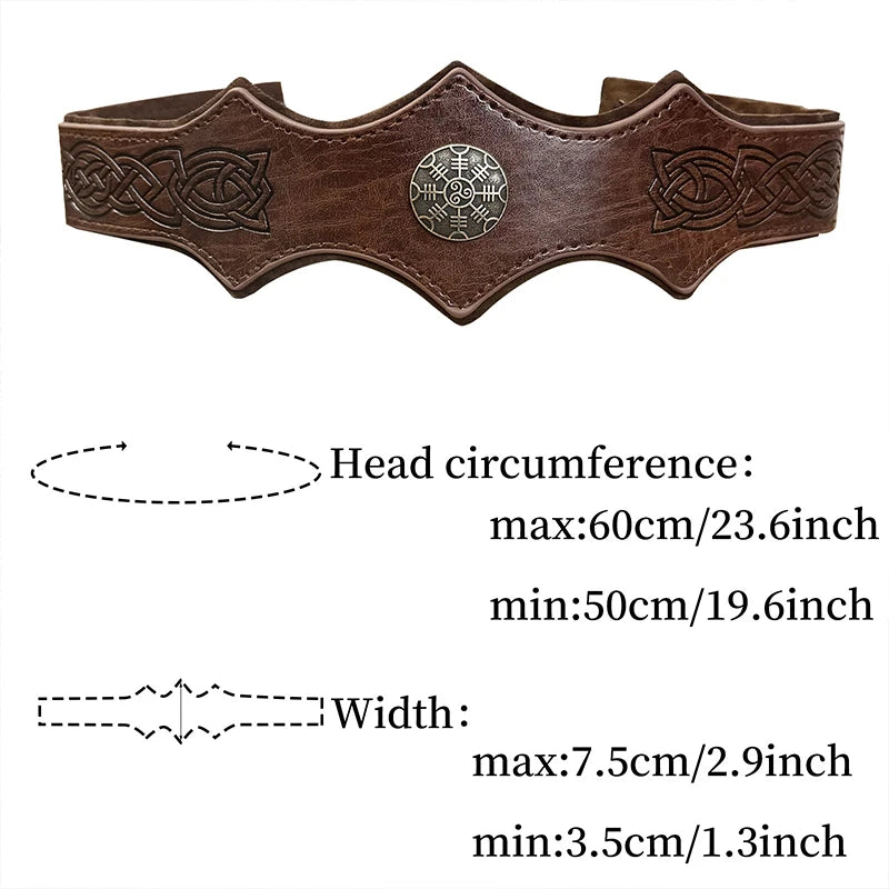 Medieval Viking Tiara PU Leather Head Ring Renaissance King Crown Headwear Medieval Noble Knight Headband Larp Cosplay Props