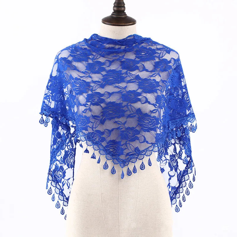 Fashion Church Shawl Lace Veil Scarf Bandana Church Prayer Wedding Mantilla Chapel White Embroidered Hijab Women Scarves