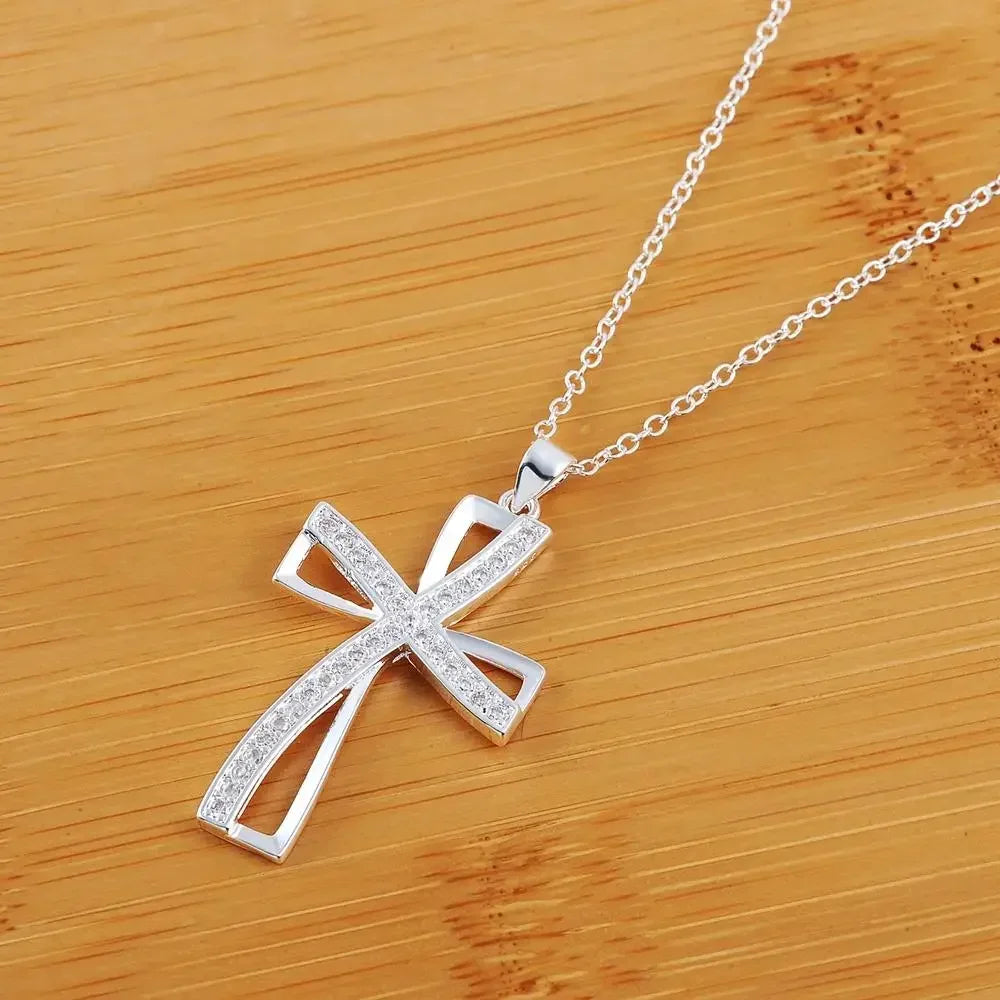 45cm 925 Sterling Silver Wedding Charm Crosses Necklace Lady Nice Jewelry Fashion  Elegant Women Classic High Quality