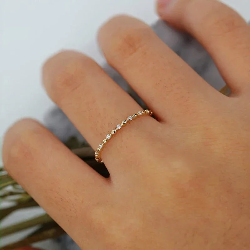 New Minimalist Women Ring with Shiny Round Cubic Zirconia Thin Finger Accessories Versatile Daily Wear  Statement Jewelry