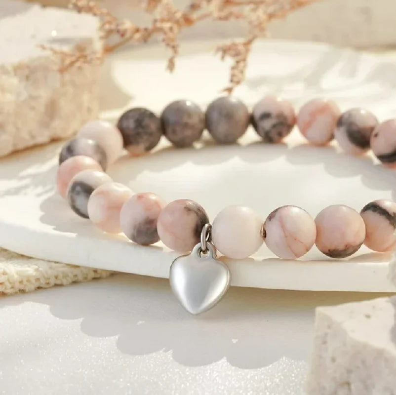 8mm Pink Zebra Beads Bracelets with Card Matte Natural Stone Purple Agate Crystal for Women Men Yoga Meditation Jewelry Gift