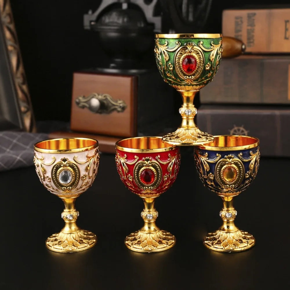 Drink Cup Embossed Vintage Metal Wine Cup Diamond-encrusted Anti-break Wine Glasses European Style Chalice Communion