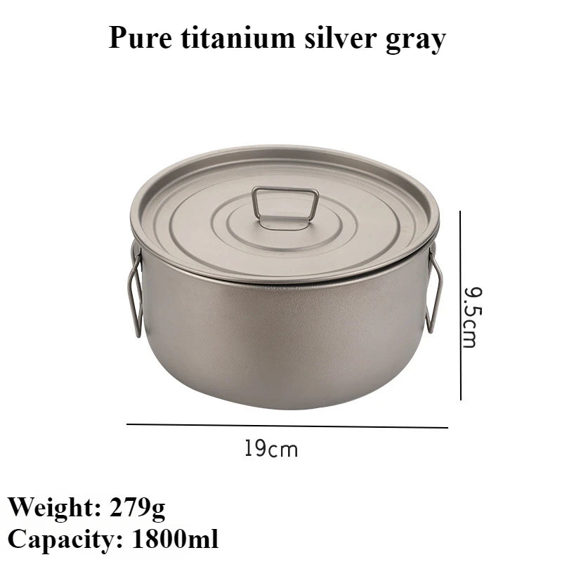 Outdoor Stockpot Large Capacity 1.8L Digester Titanium Pot Hanging Pot with Lid Ultra-light Portable Camping Hiking Backpack