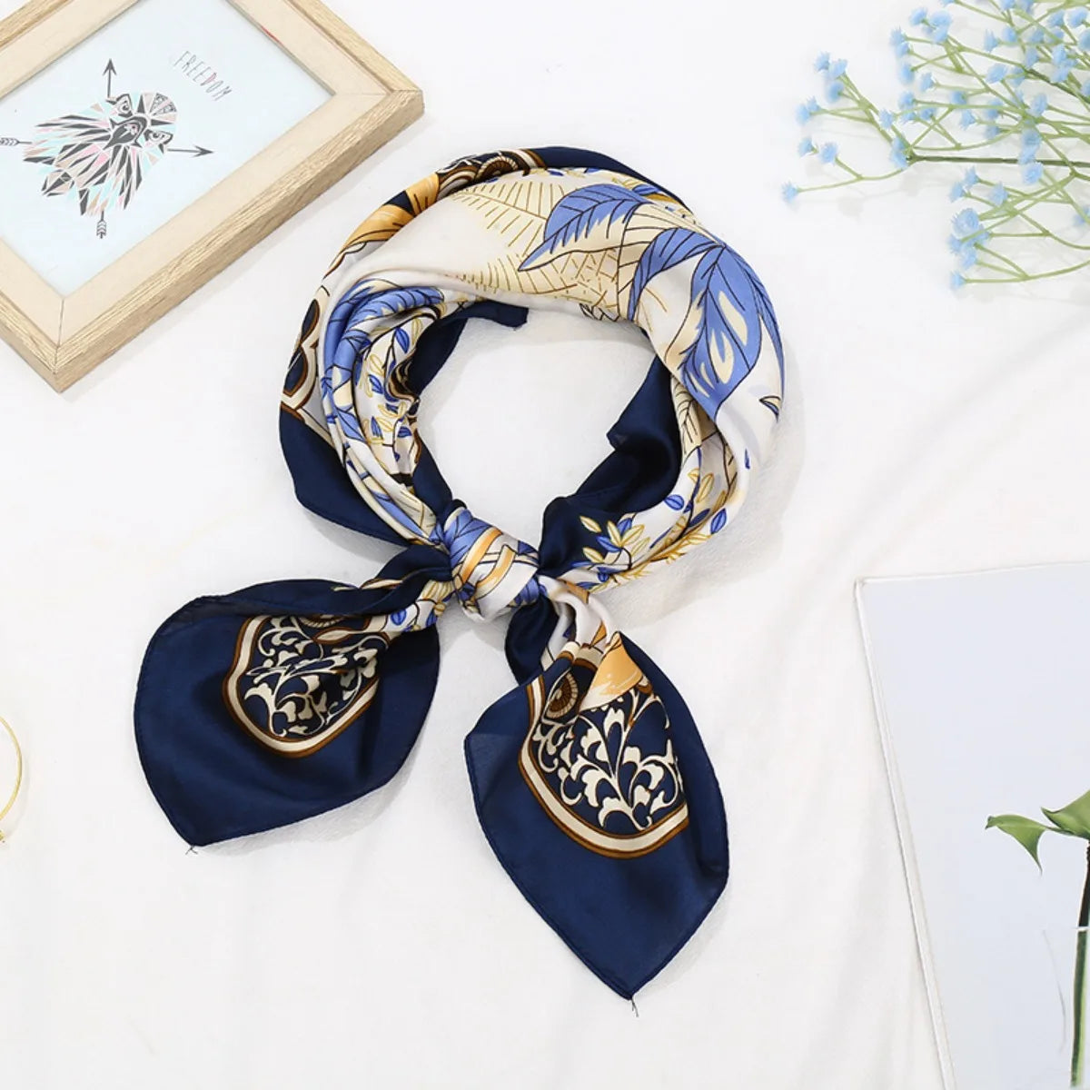 70cm Small Square Head Scarfs for Women Silk Scarf Letter Printed Scarves Headscarf Hair Accessories