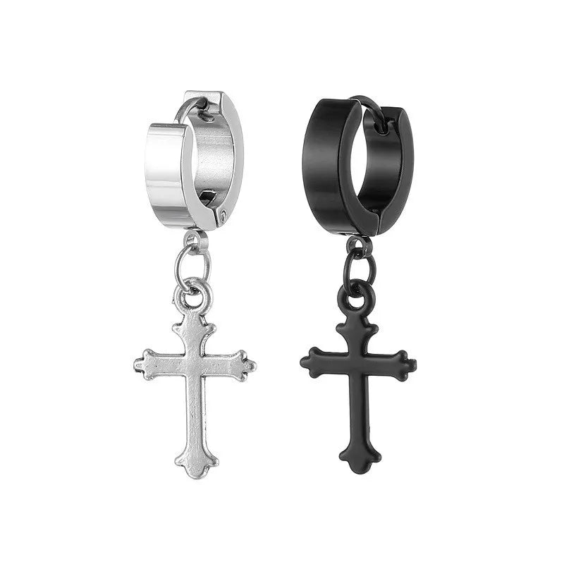 Classic Simple Cross Pendant Earrings Stainless Steel Fashion Vintage Geometric Stud Ear Jewelry Party Gifts For Women Men