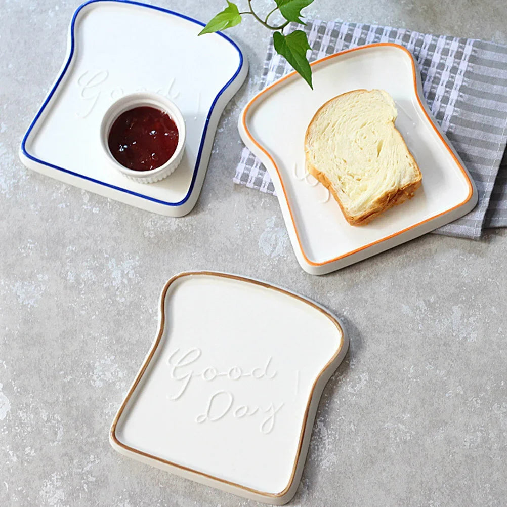 Nordic Ceramic Dessert Bread Plates Toast Shape Breakfast Dinner Cute Plates Western Salad Fruit Snack Tray Decorative Tableware