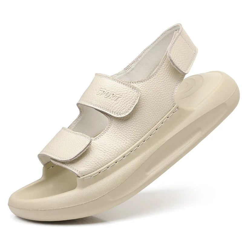 Solid Color Leather Sandals for Men 2025 Summer New Designer Platform Sandals Male Fashion Casual Outwear Beach Shoes Man