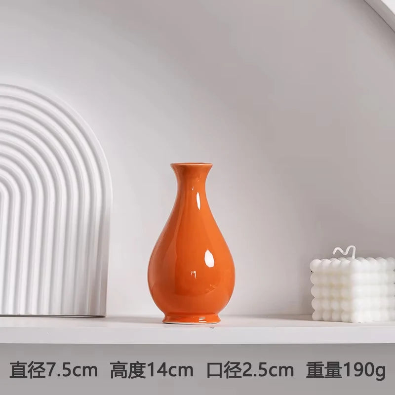 Modern Ceramic Vase with Minimalist Design, Dried Flower Vase, New Chinese Style Ceramic Vase, Luxury Home Decor Orange Ceramic