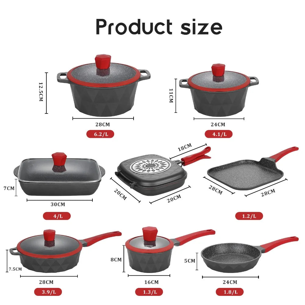 DONNOR 21pcs Pots and Pans Set Medical Stone Cookware Sets Non Stick Induction Cooker Natural Gas Kitchen Cookware Set