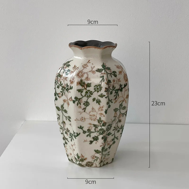 Rustic Country Ice Cracked Milk Pitcher Ceramic Vase Pastoral Scenery Ornament for Flower Arrangement Vintage Decorative Home