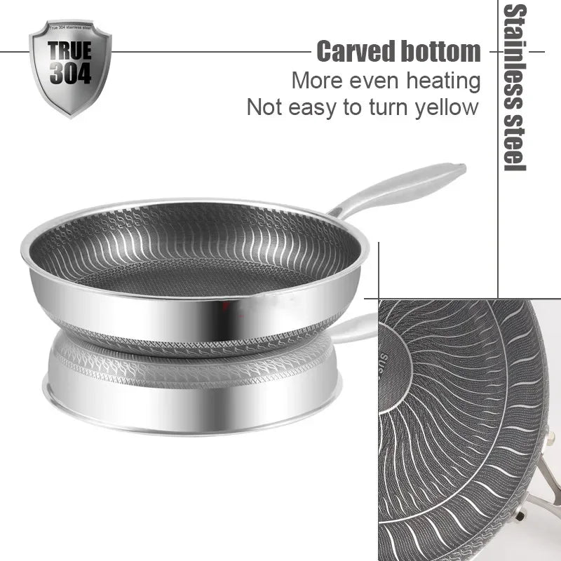 316 Stainless Steel Wok Honeycomb Frying Pan Steak Cooking Flat Bottom Non-Stick Pan Induction Cooker Universal Kitchen Cookware