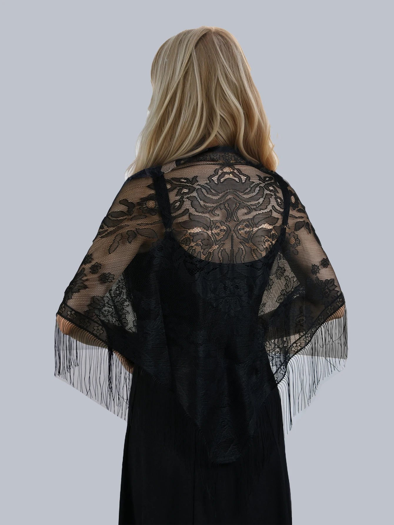 Women Embroidered Lace Tassel Scarf Shawl Triangle Fringe Solid Color Shawls Fashion Lightweight Prayer Hijab Headscarf Veils