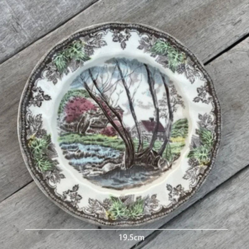 Creative Ceramic Plate Manor Painting Decorative Home Afternoon Tea Dessert Dish European Western Restaurant Fruit Salad Plates