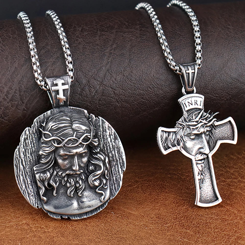 Stainless Steel Christian Jesus Cross Pendant Chain Trend Charm Crisscross Jesus Necklaces Men chains Jewelry Gift Dropshipping