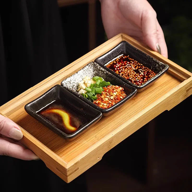 Vintage Ceramics Square Dipping Dish Japanese Small Sushi Plate Restaurant Hot Pot Sauce Plate Home Barbecue Seasoning Dishes