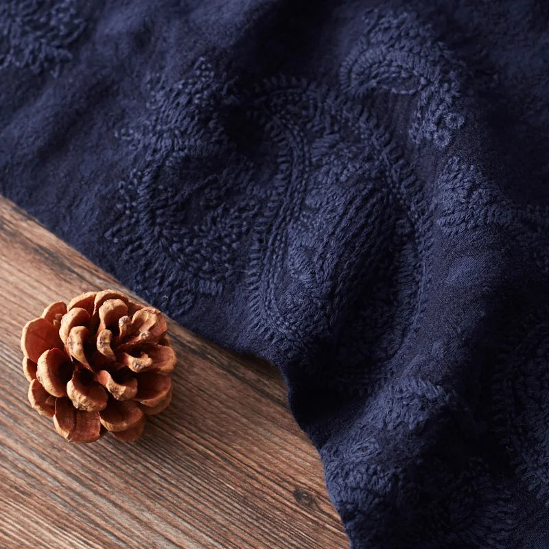 Quality cotton and linen fabric Jacquard embroidery tissu robe  one-piece dress clothes material