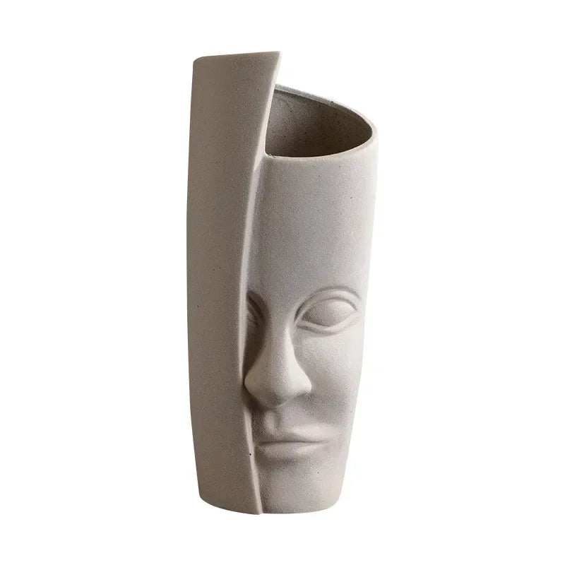Ceramic Candlestick Art Vase Sculpture Crafts Human Face Flower Pot Handmade Garden Storage Flower Arrangement Home Decors