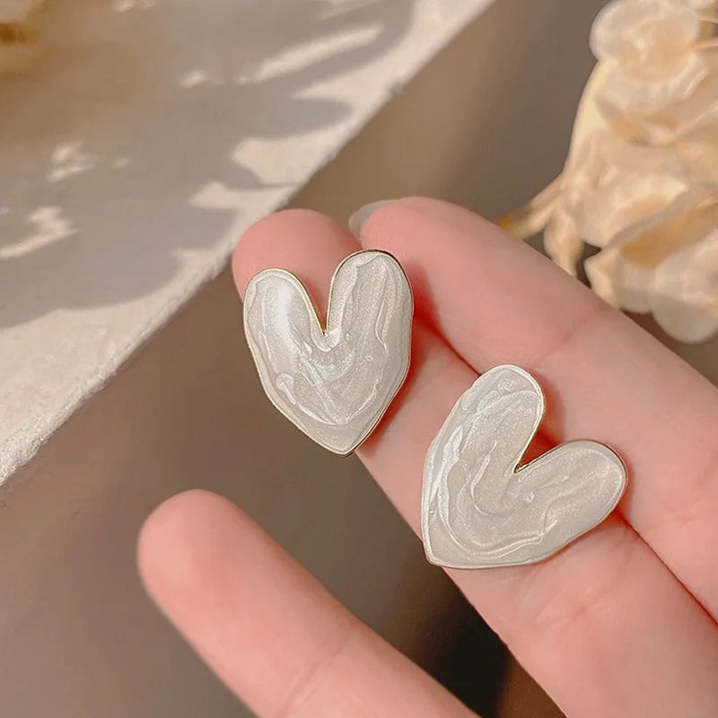 Big Heart Stud Earrings for Women Girl Korean Love Drop Glaze Aesthetic Daily Life Minimalist Jewelry