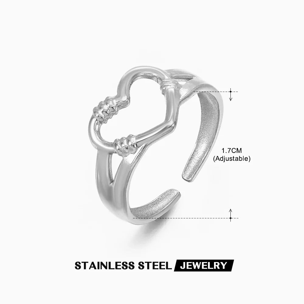 2023 New Gold Color Stainless Steel Finger Ring Minimalist Metal Heart Love Opening Ring for Women Girls Party Jewelry Gift