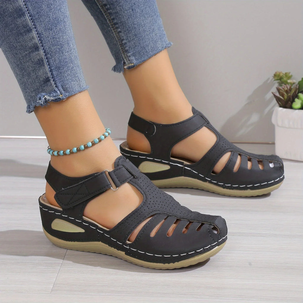 Fashionable Womens Wedge Sandals Comfortable Platform Heels with Secure Ankle Straps Durable Solid  for Stylish Summer Footwear