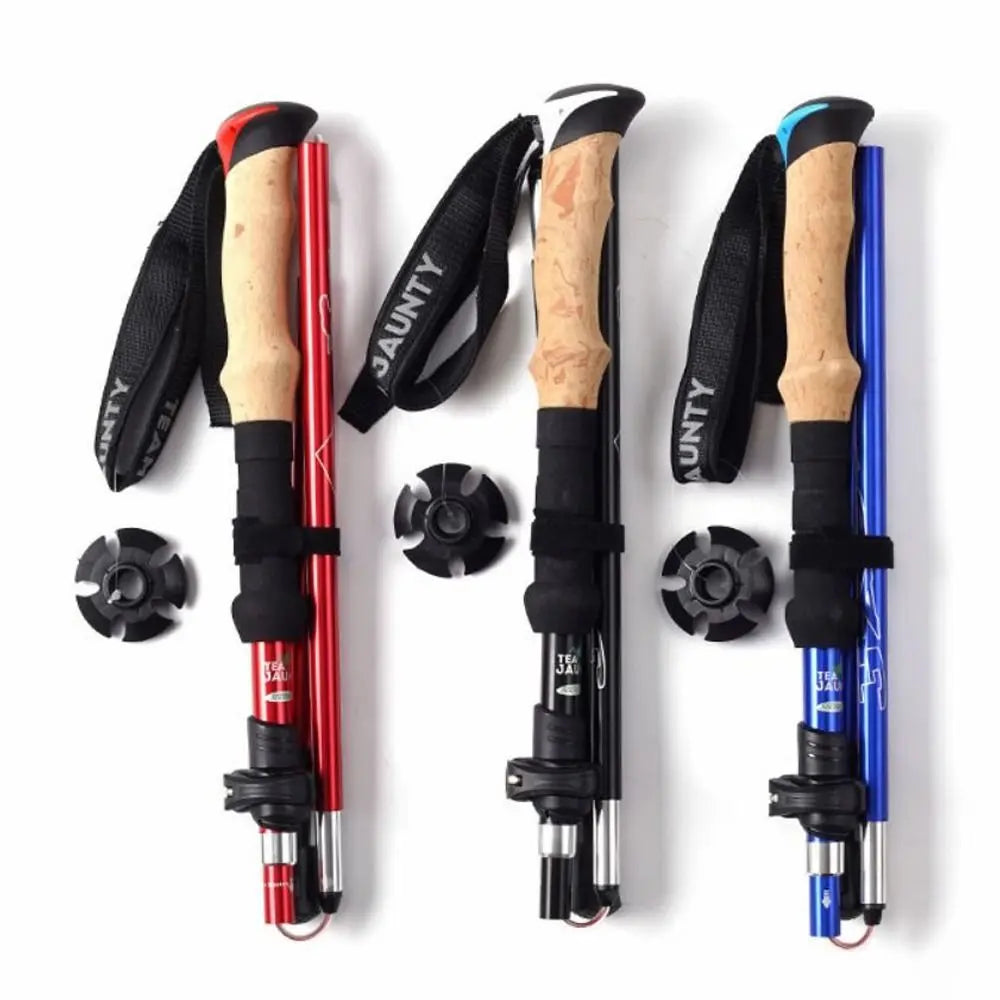 Expandable Aluminum Outdoor Trekking Poles EVA 5 Section Walking Sticks Quick Adjustable Locks Folding Wading Staff Camping