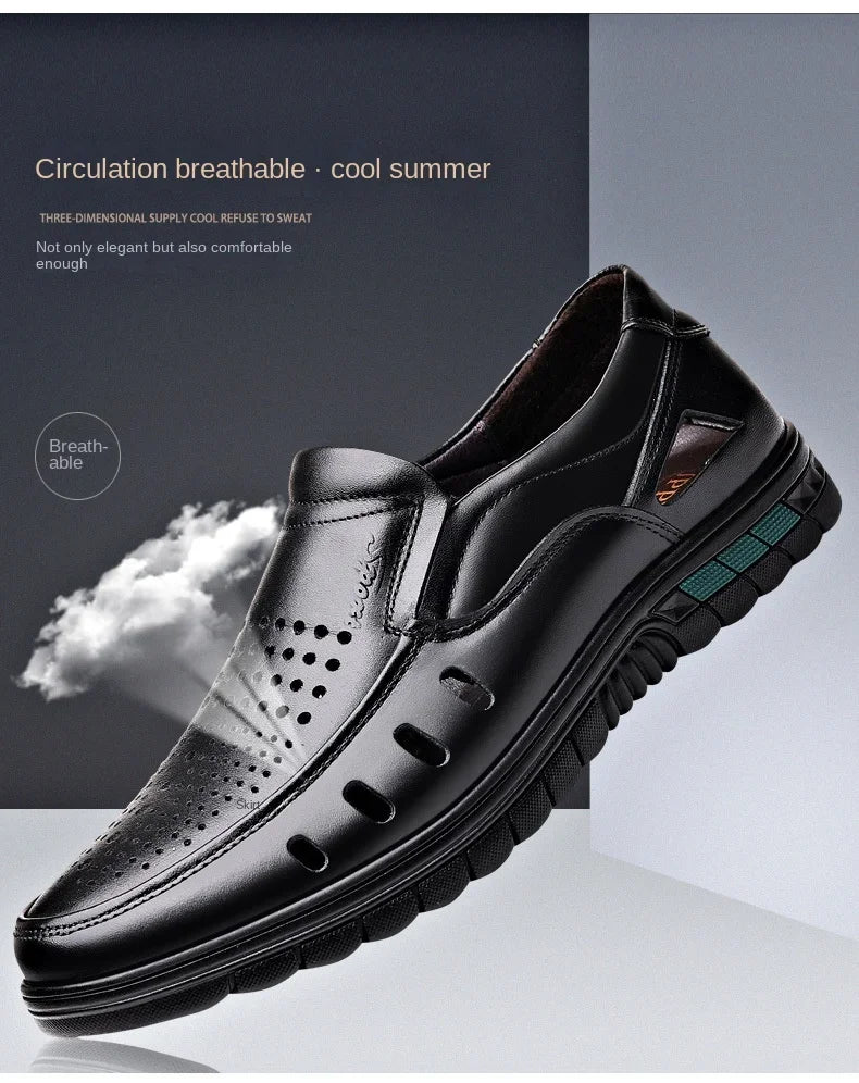 Men's genuine leather sandals perforated shoes casual breathable wear-resistant anti slip cool trend business men's shoes