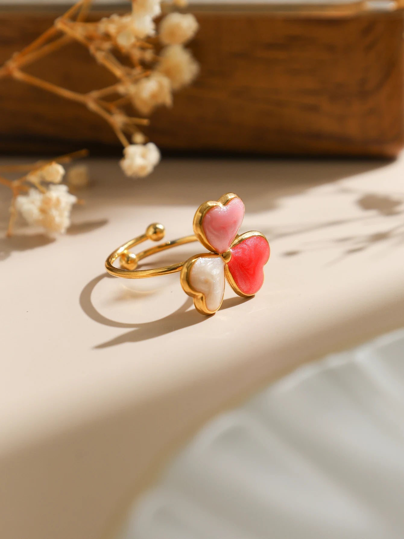 Multicolor Enamel Clover Stainless Steel Ring Women's Creative Meaning Lucky and Cute 18K Gold Plated Jewelry Waterproof