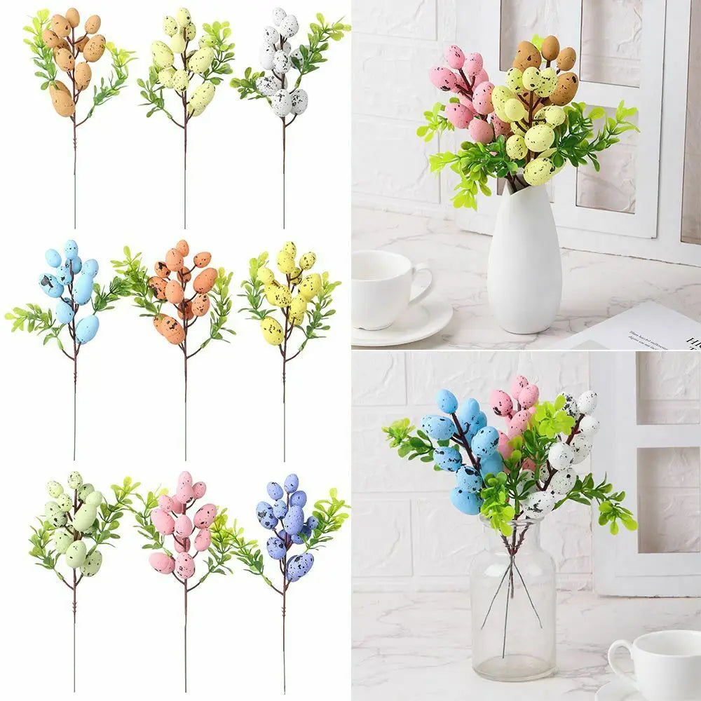 Colorful Egg Tree Branch Vibrant Natural Artificial Easter Branch Creative Easter Egg Flower For Wedding New