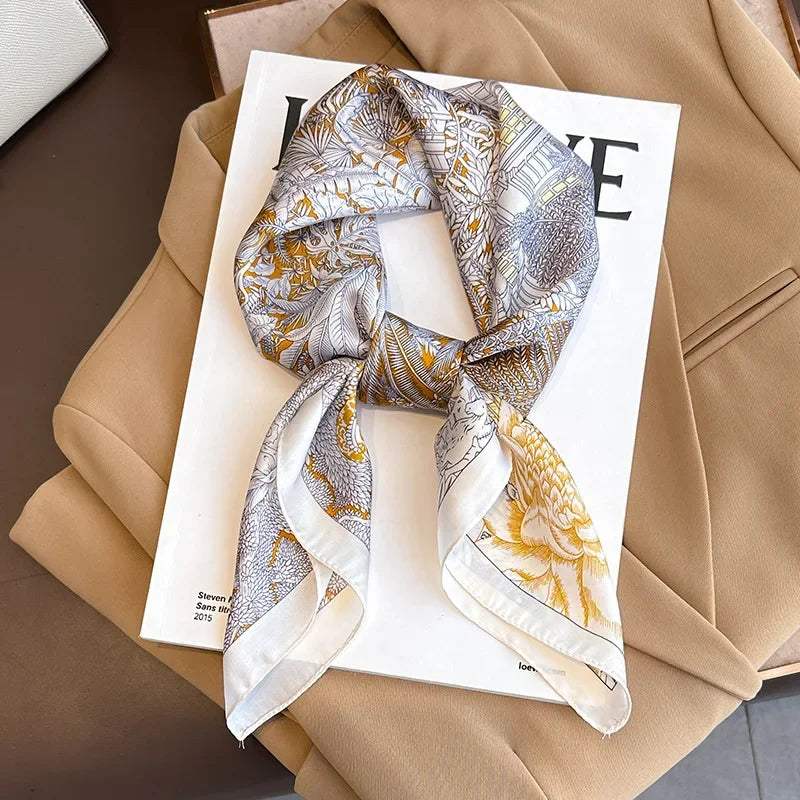Luxury Brand Silk Square Plaid Scarf Women Satin Neck Hair Tie Band Soft work neckerchife 2024 NEW Hijab Head Female Foulard