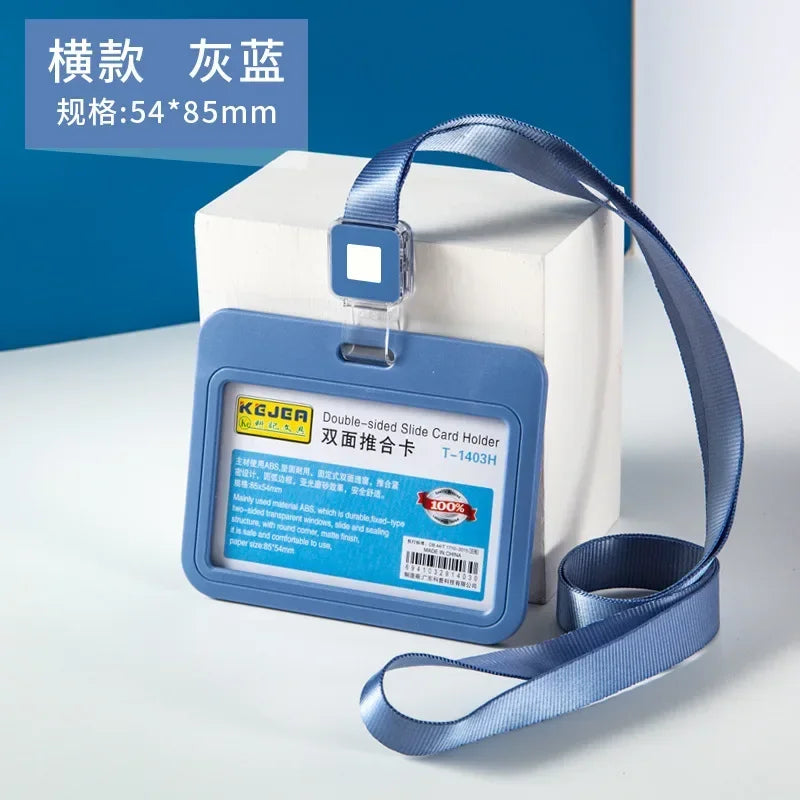 Cards Slots Double-sided Staff Work Card Cover Pass Access Card Holder Name Badge Holder ID Tag Bus Card Sleeve with Lanyard