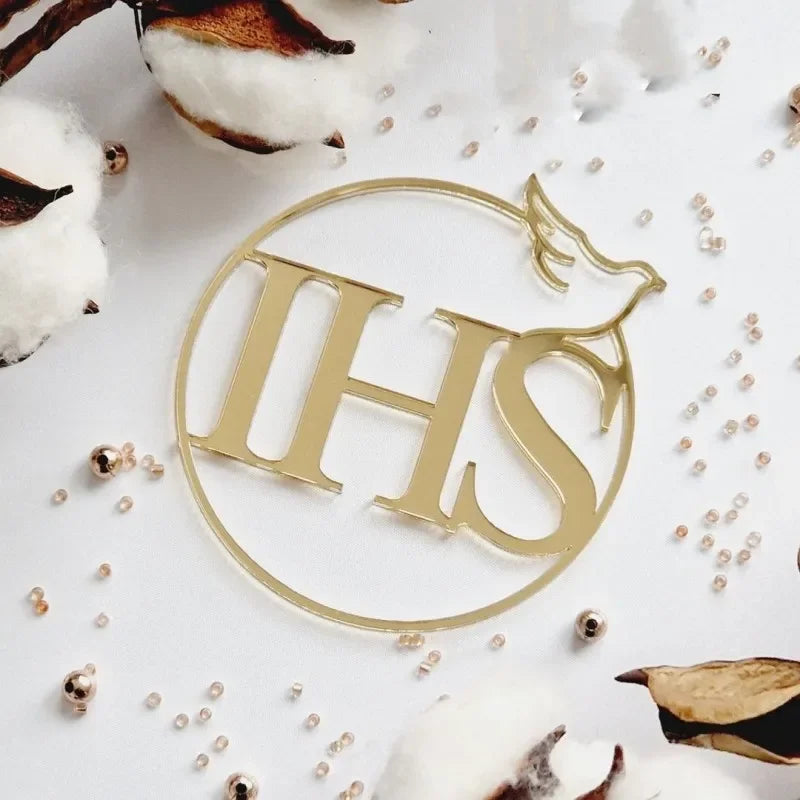 Cross Christ Jesus Birthday Cake Topper Gold Acrylic Dove Cross for Eucharist Baby Baptism Party Cake Toppers Dessert Decoration