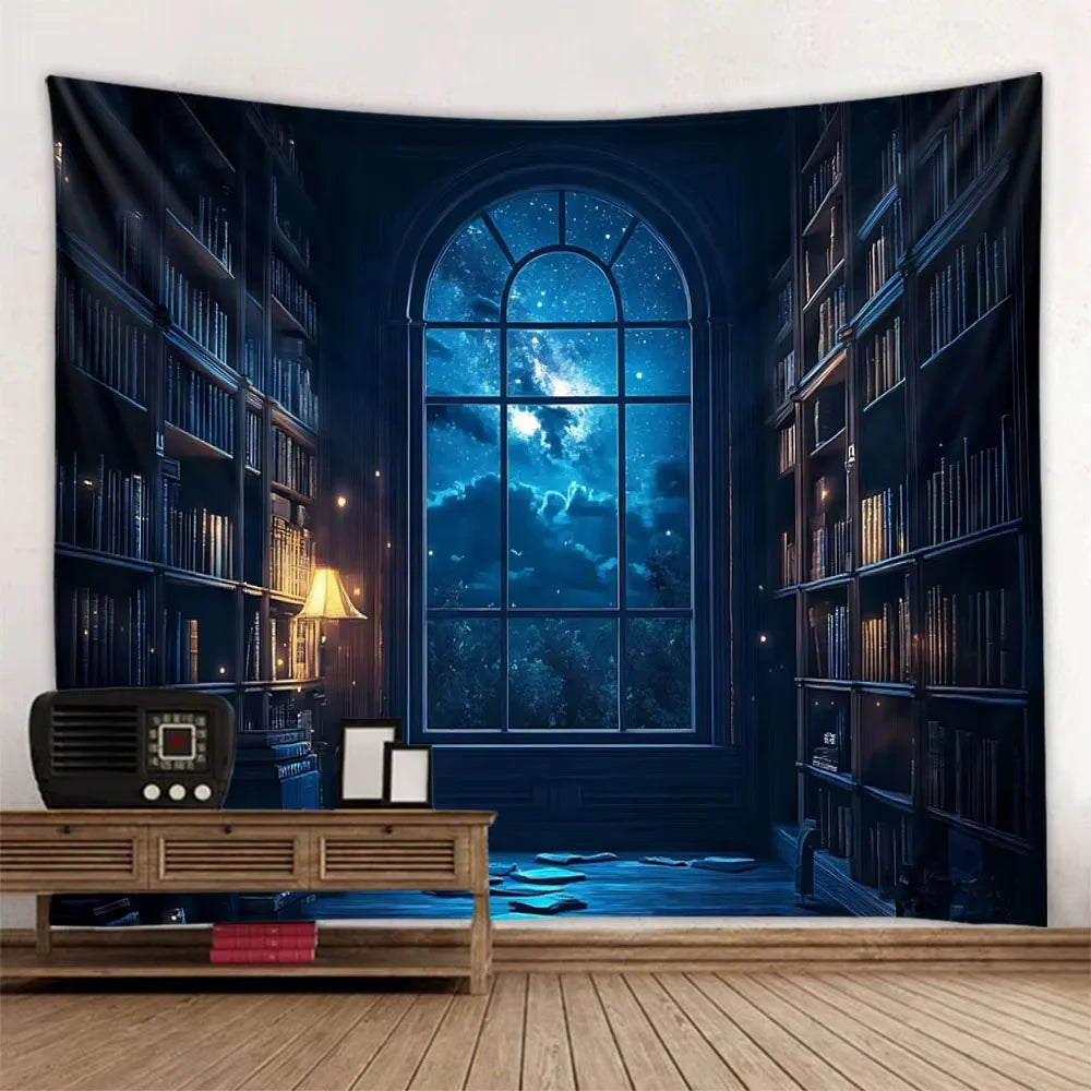 Magic Bookshelf Tapestry Library Living Room Wall Hanging Decoration Items Aesthetic Dorm Home Decor Wall Art Background Cloth