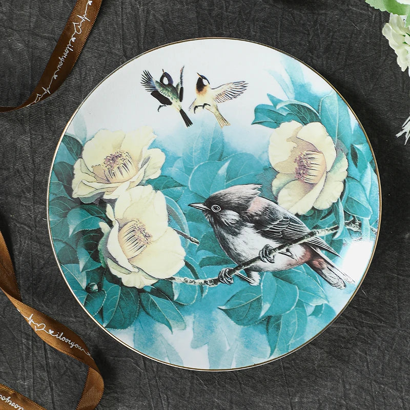 Pastoral Bone China Dishes And Plates Porcelain Cake Dish Pastry Fruit Tray Ceramic Tableware Steak Dinner Plate Decoration