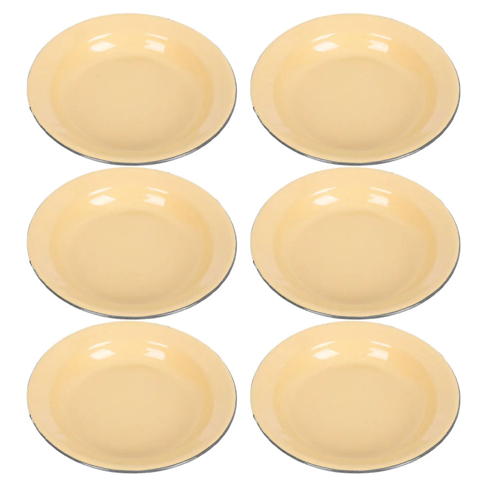 6 Pcs Enamel Plate Set Vintage Dinner Plates Camping Dishes Enamelware Fruit Platter Salad Bowl Dinner Plate Set Kitchenware