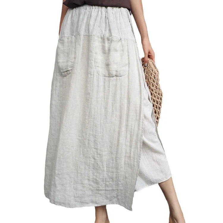 Linen large slit skirt and pants one-piece women's spring and summer loose oversized casual cropped pants