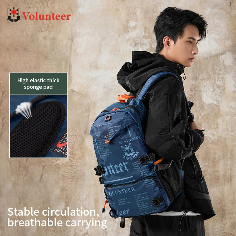 VOLUNTEER Travel Backpacks Men Fashion Hiking Sports Waterproof College Backpack Man Commuter Light Weight Oxford Bag 1518-03A