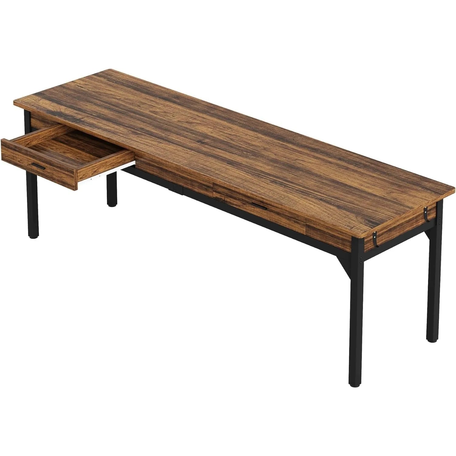 Computer Desk, 200 x 60 x 82 cm, Double Long Desk with 2 Drawers, Office Table, Work Table, Office Furniture