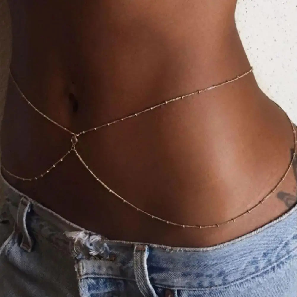 Simple Double Layer Bead Chain Ladies Waist Belly Chain Belly Belt Chain Women Fashion Body Jewelry Spring Summer Gifts