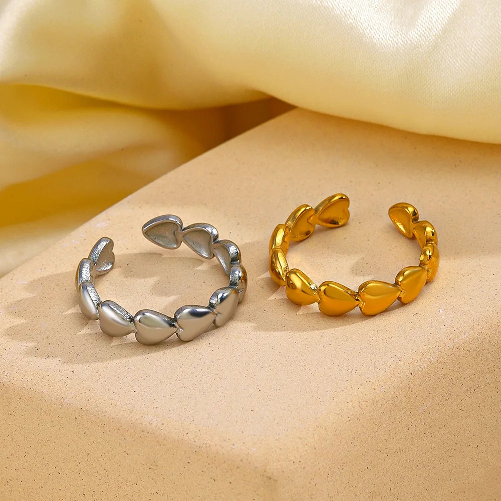 Stainless Steel Love Heart Open Ring For Women Girls Minimalist Adjustable Ring Fashion Jewelry Wedding Party Gift Wholesale