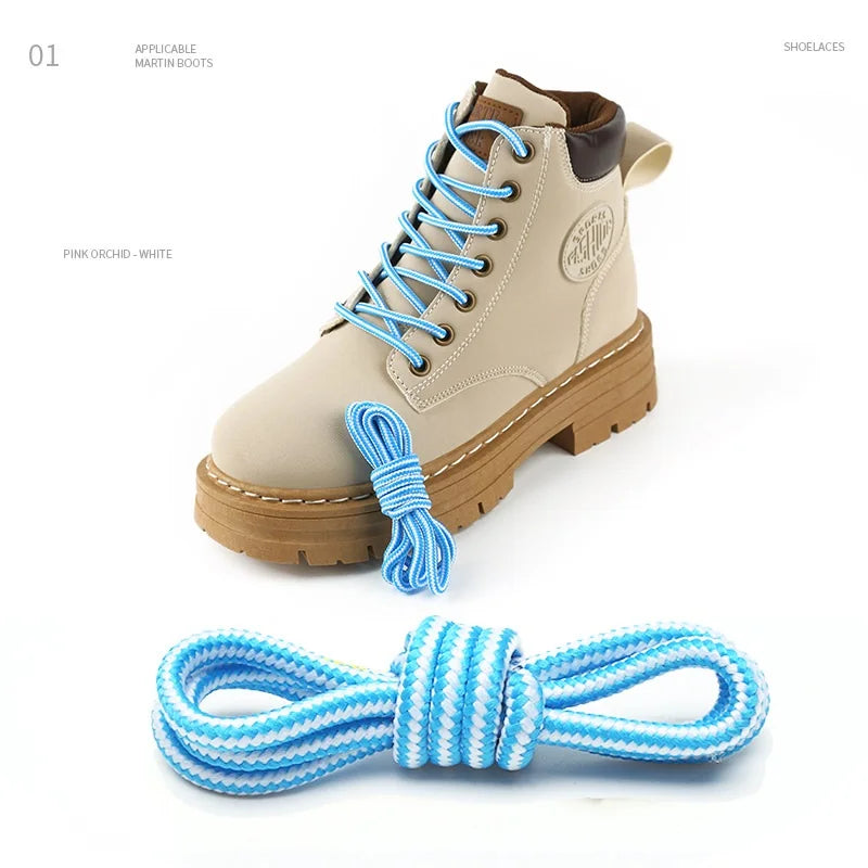 1 Pair 4mm Two-color Striped Round Color Polyester Shoelaces For Work Shoes Martin Boots Leather Boots Shoe Laces 100/120/150CM