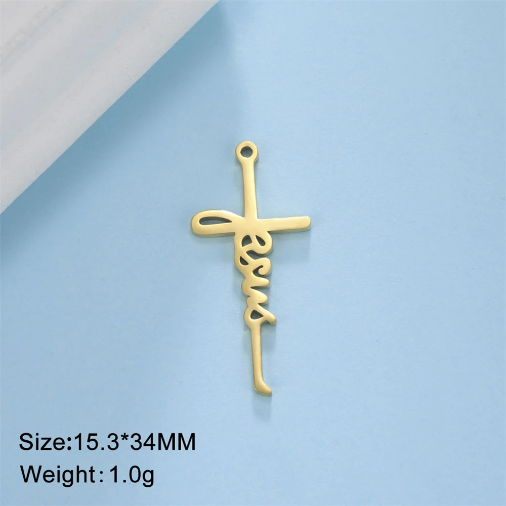 Wholesale Stainless Steel Tree-Shaped Crosses Charms For Jewelry Making Diy Necklace Earrings Pendants Accessories 34x56mm