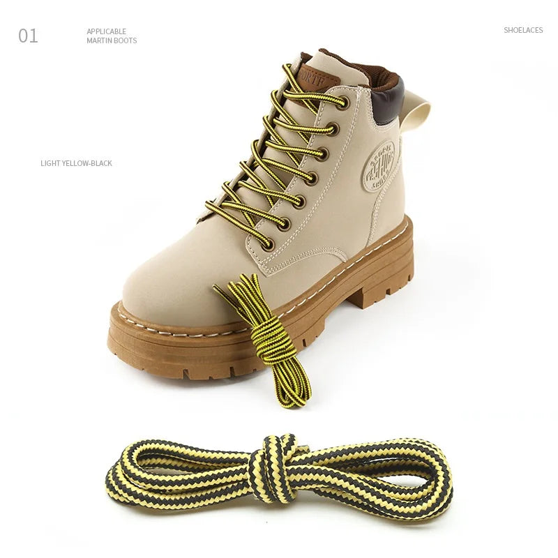1 Pair 4mm Two-color Striped Round Color Polyester Shoelaces For Work Shoes Martin Boots Leather Boots Shoe Laces 100/120/150CM